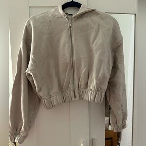 ZARA🌹🪷Beige Cropped Zip-Up Hoodie💕